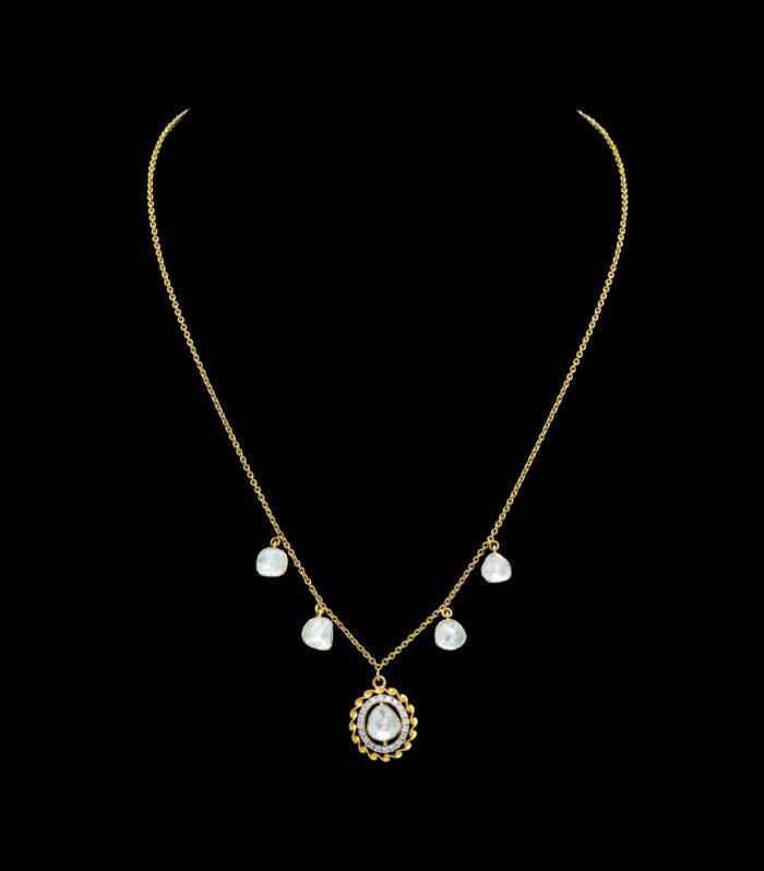 Elegant 14K Gold Polki Pendant Necklace with Uncut Diamonds