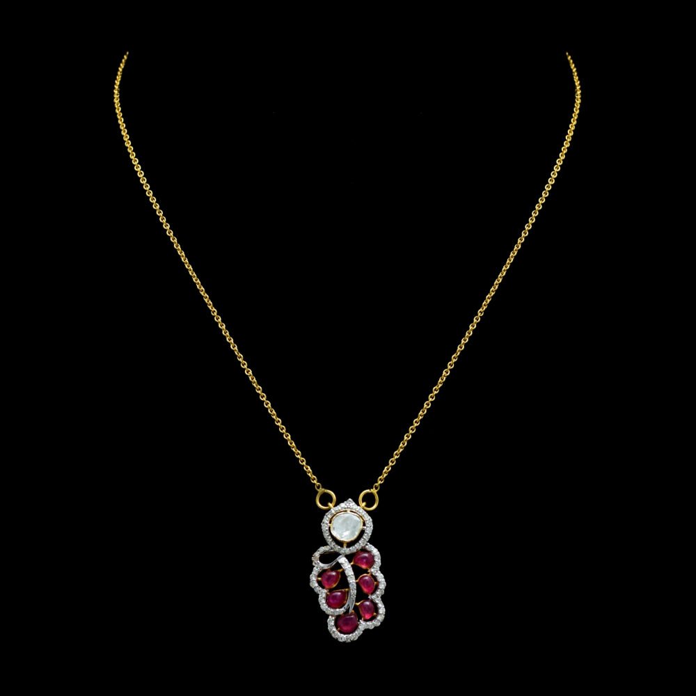 Polki Pendant with Round Ruby