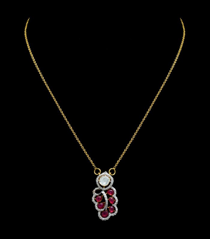 Polki Pendant with Round Ruby