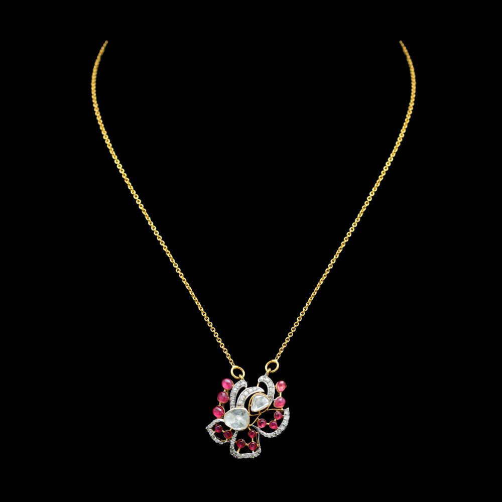 Polki Pendant with Round Ruby