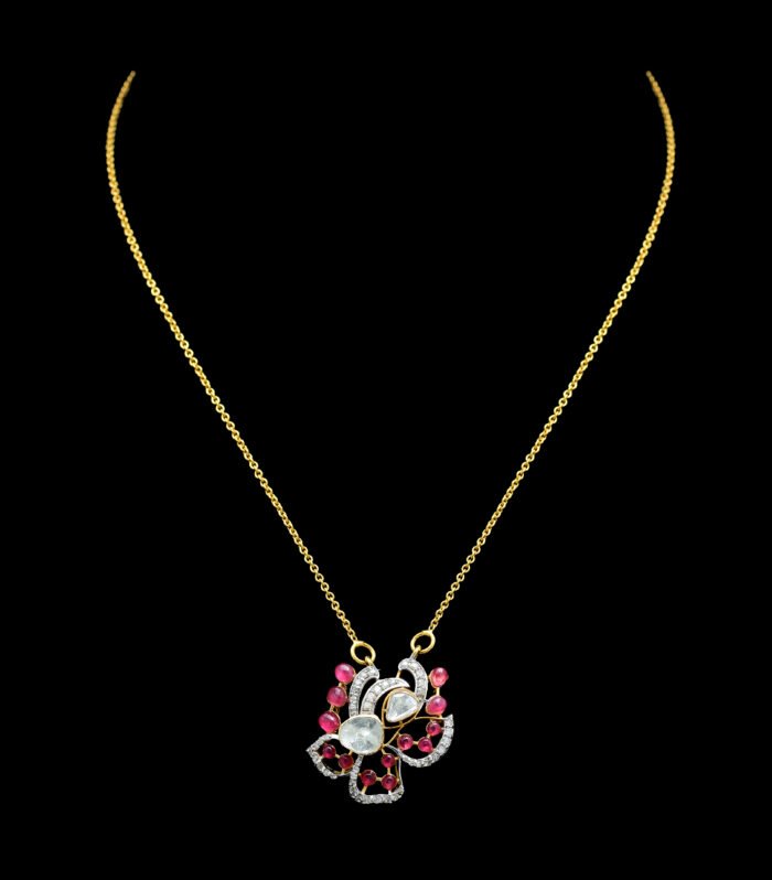Polki Pendant with Round Ruby