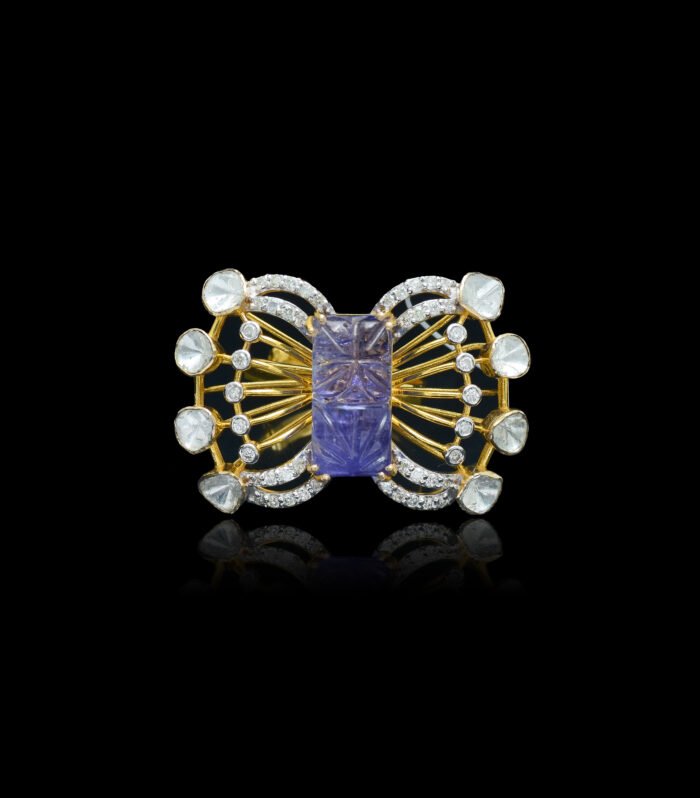 Royal Tanzanite Polki Ring in 14K Gold