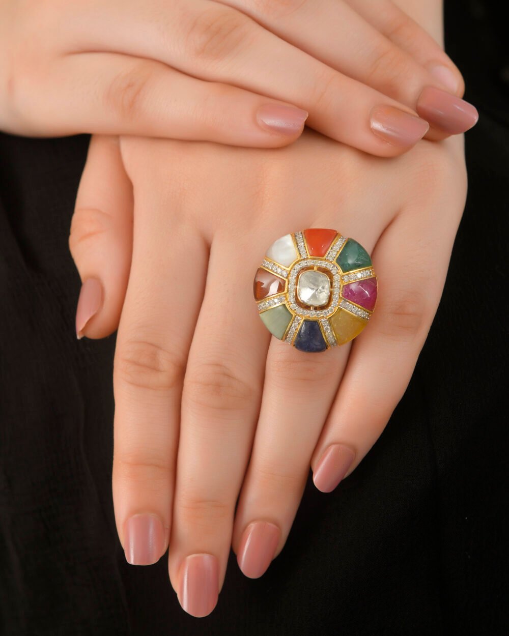 Navratan Polki Ring: A Fusion of Royal and Luxury (14K)