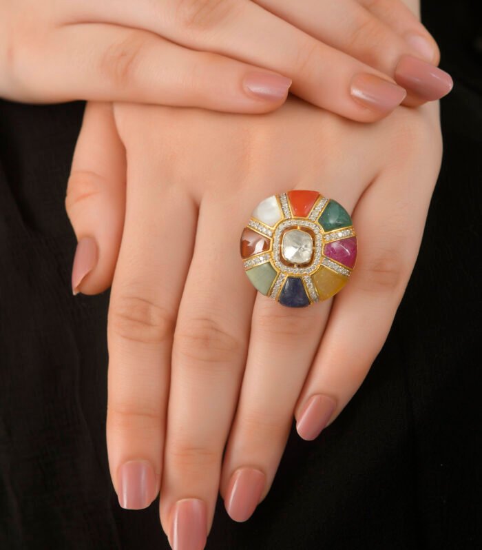Navratan Polki Ring: A Fusion of Royal and Luxury (14K)
