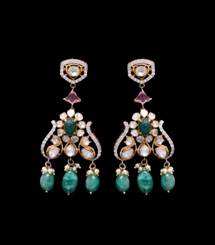 Geometric Glam Polki Danglers (14K)