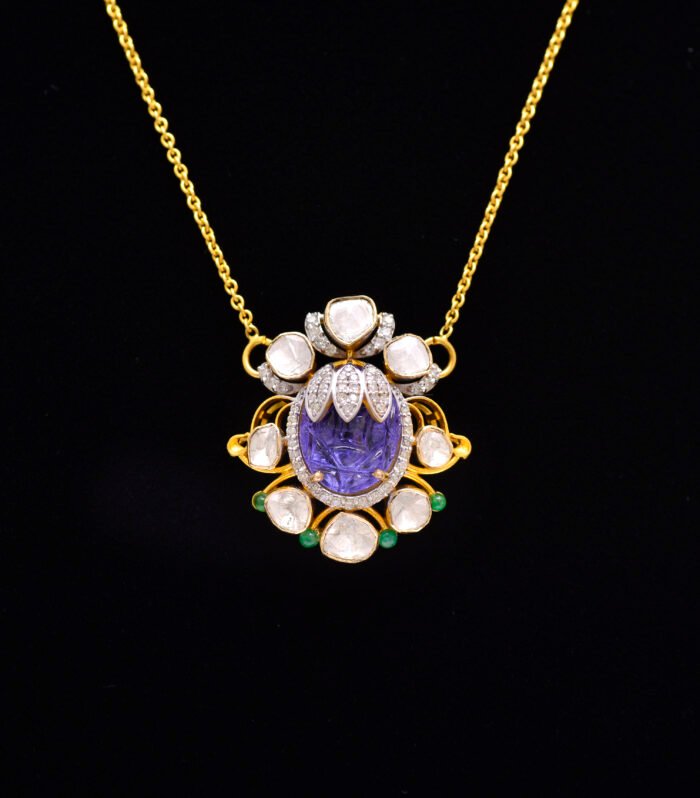 ROYAL GLEAM : POLKI & TANZANITE PENDENT, (14K)